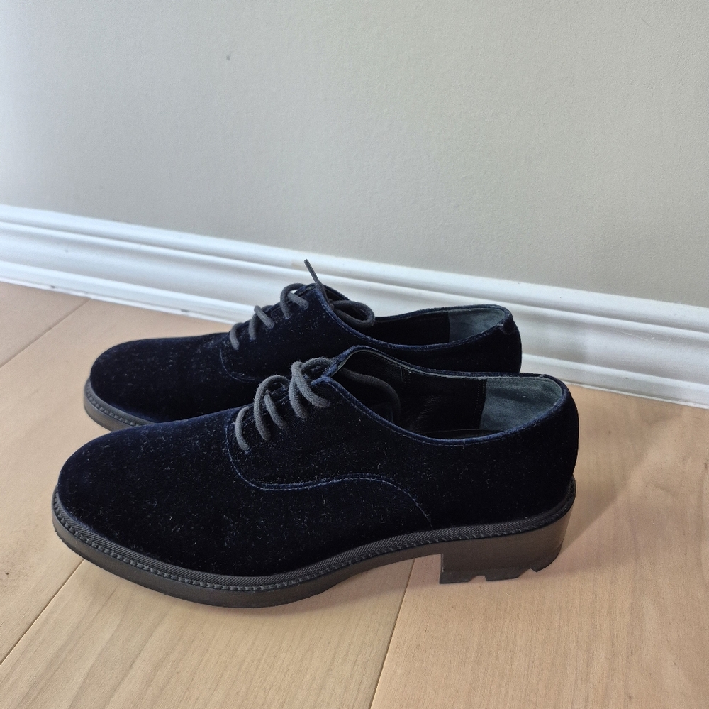 NEW JIL Sander Velvet Derby Oxford Loafers In Dark Navy Blue Size 38 Chunky Heel